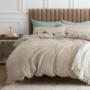 2/3 Pcs Waffle Comforter Set Soft Cotton Bedding Set Premium Cotton Cover with Polyester Fill for All Seasons - 1 of 4
