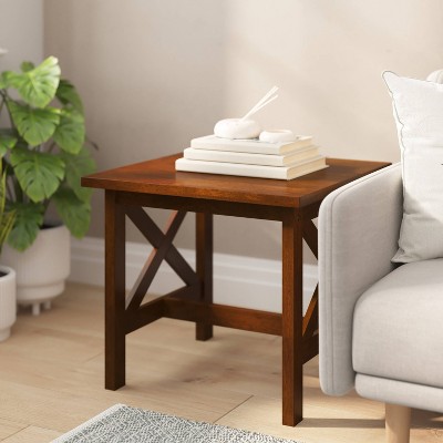 Walnut Solid Wood Farmhouse Accent Table, 21.75" Square