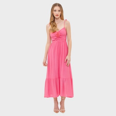 August Sky Women's Rosette Sweetheart Midi Dress