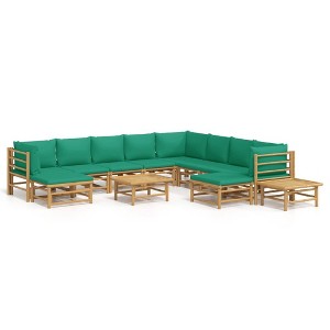vidaXL Garden Lounge Set Natural Bamboo, Green Cushions Bamboo, Polyester - 1 of 4