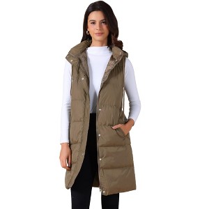 INSPIRE CHIC Women's Long Casual Sleeveless Zippered Hooded Down Puffer Vest - 1 of 4