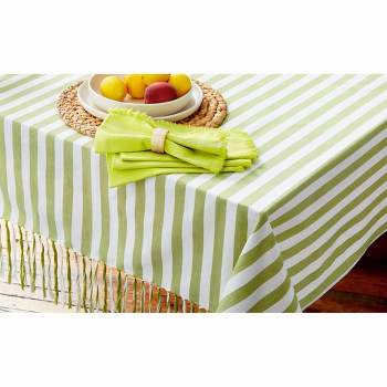 TAG Springtime Stripe Tablecloth Green Multi Cotton Tablecloth, 84"L x 60"W
