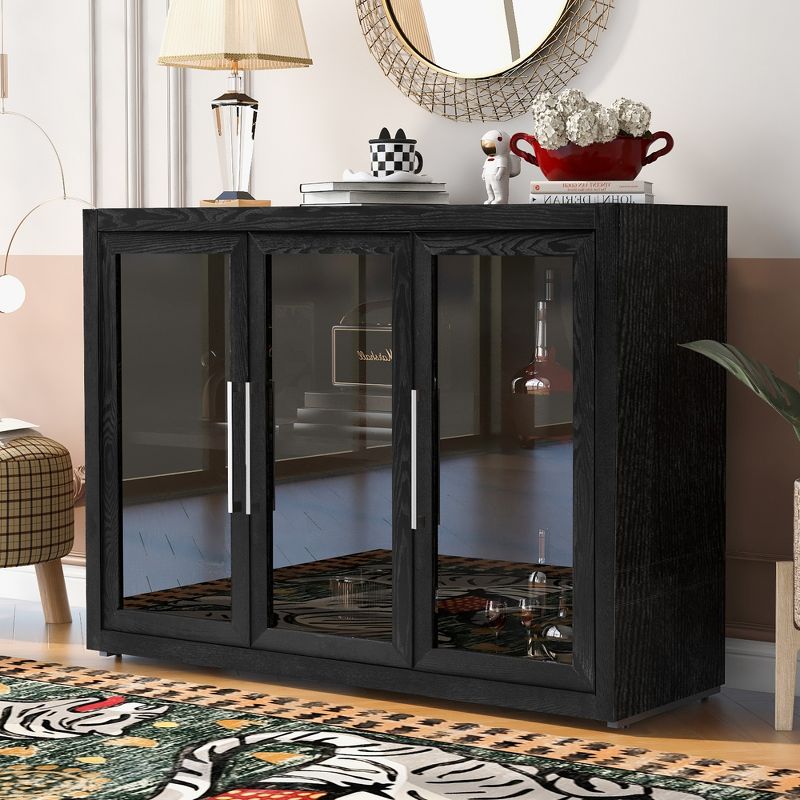 48" Mordern Wooden Storage Cabinet with 3 Tempered Glass Doors and Adjustable Shelves - ModernLuxe, 1 of 11