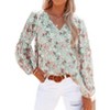 Floral Chiffon Blouse - Women's V-Neck Lantern Sleeve Pullover Tunic Tee Top - 2 of 4
