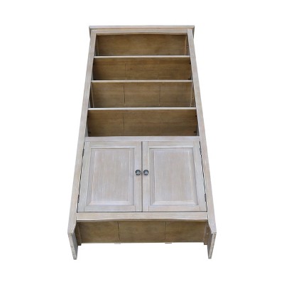 Washed Gray Taupe 72" Solid Wood Bookcase with Doors