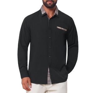 INSPIRE CHIC Men's Long Sleeve Plaid Collar Formal Business Button Down Dress Shirts Small Black