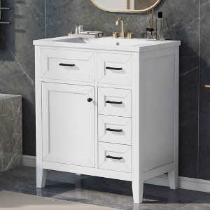 MAYEERTY 30" Bathroom Vanity with Sink Green Cabinet Drawers Solid Frame MDF - 1 of 4