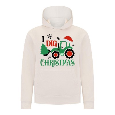 Everyday Kids Christmas Collection I Dig Christmas Pullover Hoodies – Holiday Tractor Sweatshirt - Off-White