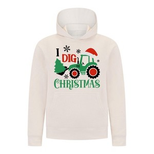 Everyday Kids Christmas Collection I Dig Christmas Pullover Hoodies – Holiday Tractor Sweatshirt - Off-White - 1 of 2