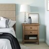 Vynxaria Transitional 2-Drawer Bedside Table - Rustic Natural Aged Brown (16"D x24"W x26"H), Solid Wood, NC Lacquer, Bronze Pulls, Open Storage - 3 of 4