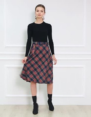 Cantagallo Grey High-Waisted Plaid Skirt w/ Belt