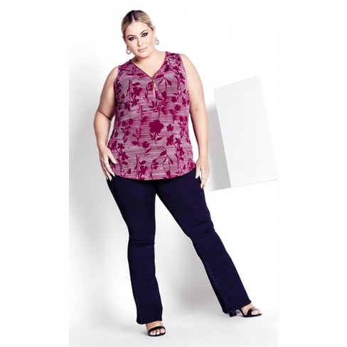 Avenue  Women's Plus Size Liana Print Top - Berry Blurred Floral