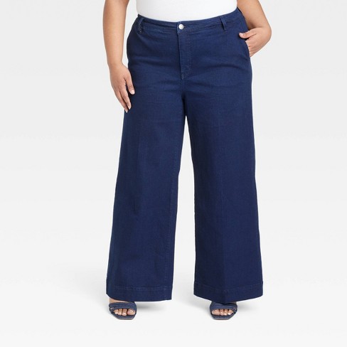 Extra High-Waisted Dark-Wash Wide-Leg Jeans for Women