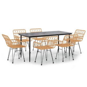 vidaXL Garden Dining Set Black Steel, Tempered Glass, Polyethylene Medium - Brown 63" x 31.5" x 29.1" 6 - 1 of 4