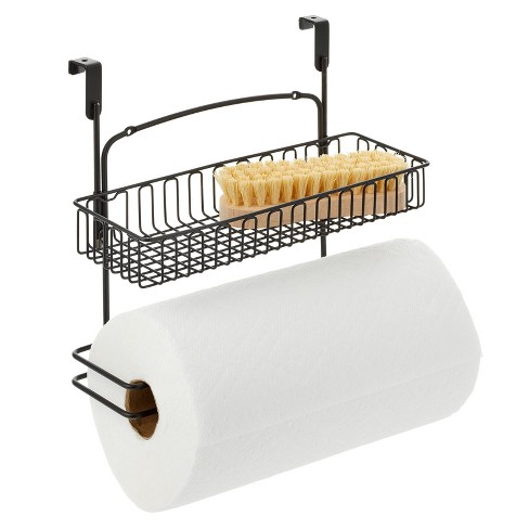 Mdesign Over Cabinet Paper Towel Holder With Multi-purpose Shelf - Chrome :  Target