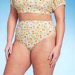 Women's Cheeky High Waist Bikini Bottom - Wild Fable™ Green Daisy Print