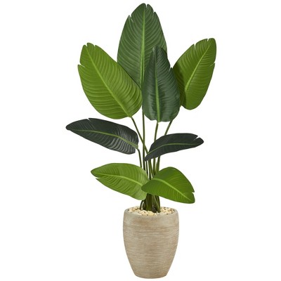 Nearly Natural 50-in Travelers Palm Artificial Tree in Sand Colored Planter