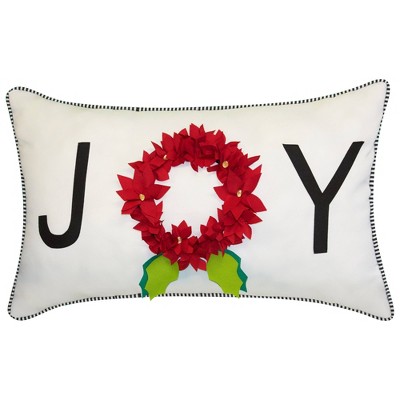 14"x24" Oversized Holiday 'Joy' Lumbar Throw Pillow White - Edie@Home