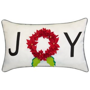 14"x24" Oversized Holiday 'Joy' Lumbar Throw Pillow White - Edie@Home: Festive Indoor/Outdoor Decor, Zipper Closure - 1 of 4