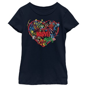 Girl's Marvel Heroes Unite Heart T-Shirt - 1 of 4