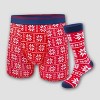 Men's Holiday Handcraft Snowflakes Boxer Briefs & Socks Set 2pk - Red/White S - 4 of 4