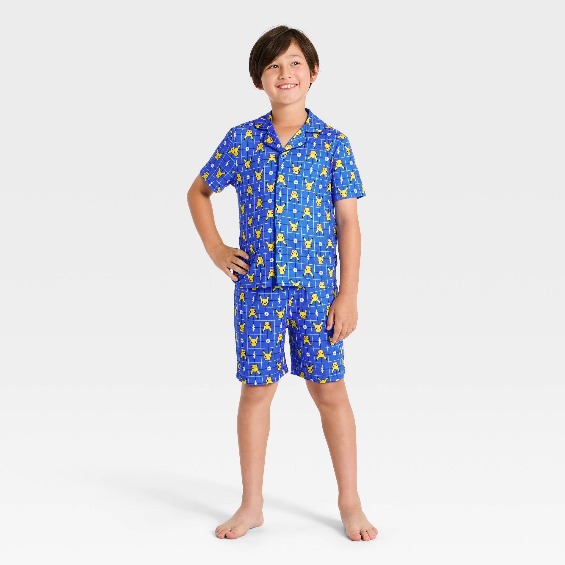 Boys' 2pc Pokemon Button-Down Pajama Set - Blue