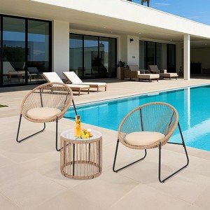 3 Piece Patio Bistro Set, Outdoor Acapulco Chairs with Thick Cushions & Tempered Glass Side Table - 1 of 4