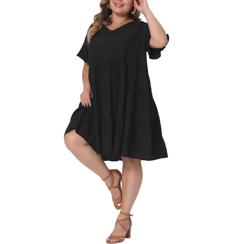 Agnes Orinda Women's Plus Size V Neck Ruffle Sleeve with Pockets Swing Tiered A Line Dresses, 2 of 5