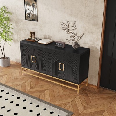 TIRAMISUBEST Sideboard Buffet Cabinet with Storage, Accent Storage Cabinet with Adjustable Shelves, Rectangular Metal Handles and Legs for Kitchen
