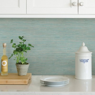 Teal Grasscloth Self-Adhesive Removable Wallpaper Roll