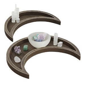 Farmlyn Creek 2 Piece Wooden Crescent Moon Tray for Crystals and Essential Oils, Rustic Style Home Decor for Nursery (Brown) - 1 of 4