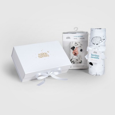 Baby Gift Set, Crib Sheet & Swaddle Newborn Gift Box, Woodland Theme