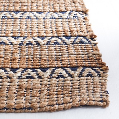 Navy and Natural Flat Woven Cotton Area Rug, 8' x 10'