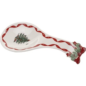 Spode Christmas Tree Ribbons Spoon Rest, 9.25" Festive Holiday Cooking Utensil Holder, Fine Earthenware - Dishwasher Safe, Christmas Kitchen Décor - 1 of 4