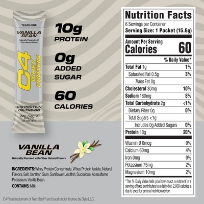 C4 Energy Protein Vanilla Bean Powder Sticks - 6pk
