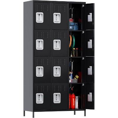 AOBABO 12 Doors Metal Storage Locker for Employees, Storage Locker with 12 Hooks for School Office Gym Bedroom, Black, Assembly Required