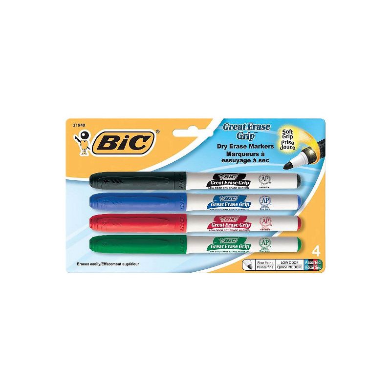 Bic Great Erase Grip Fine Point Dry Erase Marker Assorted 4/Set GDEP41ASST, 2 of 3