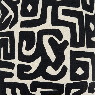 22" Square Black and White Cotton Geometric Throw Pillow