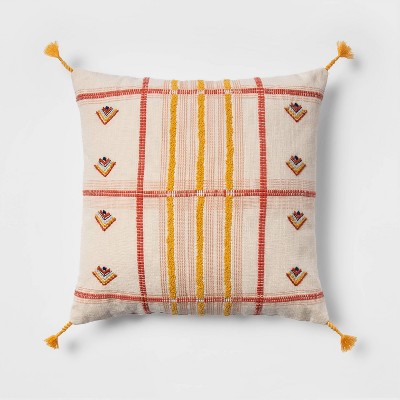 Embroidered Global Plaid Square Throw Pillow - Opalhouse™