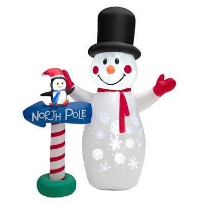 Tangkula 6ft Christmas Inflatables Snowman, Blow Up Snowman, Penguin on North Pole Sign, Lighted Xmas Yard Decoration w/ Snowflake Projection Lamp