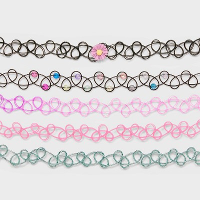 Girls' 5pk Flowers Tattoo Choker Necklace Set - art class™: Kids Accessories, Polyester, Acrylic