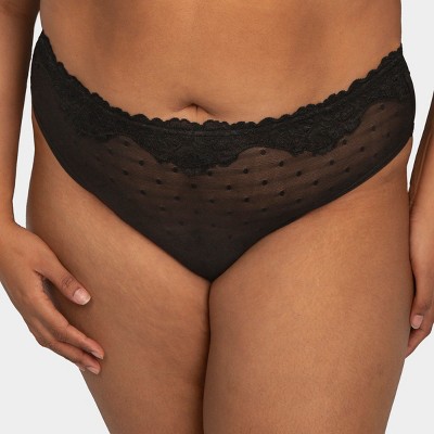 Curvy Couture Women's Plus Size Sheer Mesh String Bikini Panty Black Hue Xs