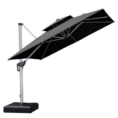 PURPLE LEAF Square Patio Umbrella Cantilever Umbrella with Base for Pool Lawn Garden 360° Rotation