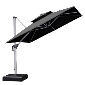 PURPLE LEAF Square Patio Umbrella Cantilever Umbrella with Base for Pool Lawn Garden 360° Rotation - 1 of 4