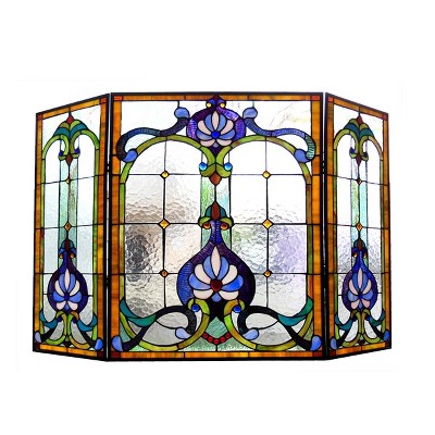 Chloe Lighting Tiffany-Glass 3pcs Folding Victorian Fireplace Screen 44" Wide