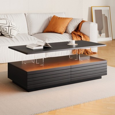 KIGFTSOD Modern Rectangular LED Lights Coffee Table with 2 drawers