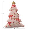 Storied Home Beaded Tree Shaped Pillow with Hand-Embroidery, Pom Poms, Appliqued Velvet Bows and Velvet Back, Pink and Gold Color - 2 of 2