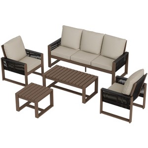 EAGLE PEAK Natural Cedar Wood Conversation Set, Outdoor Patio Furniture with Coffee Table and Side Table - 1 of 4