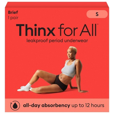 Thinx for All Women's Period Underwear - Super Absorbency - Black Briefs - Small