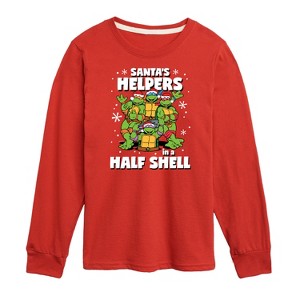 Boys' - Teenage Mutant Ninja Turtles - Santas Helpers In A Half Shell Long Sleeve Graphic T-Shirt - 1 of 4